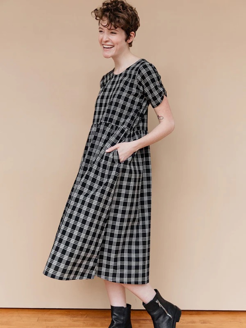 Mata Traders 100% Cotton Plaid Midi Dress
